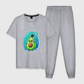 Мужская пижама хлопок с принтом Cute avocado , 100% хлопок | брюки и футболка прямого кроя, без карманов, на брюках мягкая резинка на поясе и по низу штанин
 | Тематика изображения на принте: 