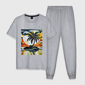 Мужская пижама хлопок с принтом Кокосовая пальма на островке в Курске, 100% хлопок | брюки и футболка прямого кроя, без карманов, на брюках мягкая резинка на поясе и по низу штанин
 | 