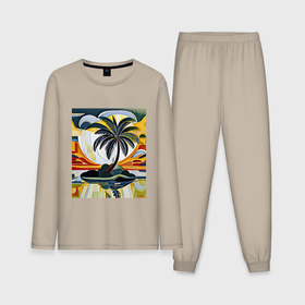 Мужская пижама с лонгсливом хлопок с принтом Кокосовая пальма на островке ,  |  | 
