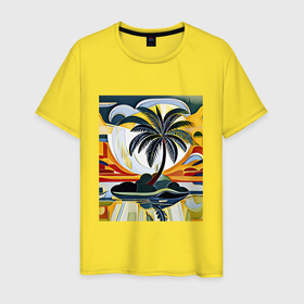 Мужская футболка хлопок с принтом Кокосовая пальма на островке , 100% хлопок | прямой крой, круглый вырез горловины, длина до линии бедер, слегка спущенное плечо. | 