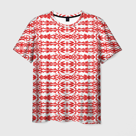 Мужская футболка 3D с принтом Красно белый батик , 100% полиэфир | прямой крой, круглый вырез горловины, длина до линии бедер | Тематика изображения на принте: 