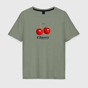 Мужская футболка хлопок Oversize с принтом две вишенки в Санкт-Петербурге, 100% хлопок | свободный крой, круглый ворот, “спинка” длиннее передней части | 