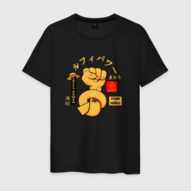 Мужская футболка хлопок с принтом Резиновый кулак Луффи   One Piece в Тюмени, 100% хлопок | прямой крой, круглый вырез горловины, длина до линии бедер, слегка спущенное плечо. | 