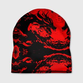 Шапка 3D с принтом Черный дракон на красном небе , 100% полиэстер | универсальный размер, печать по всей поверхности изделия | 