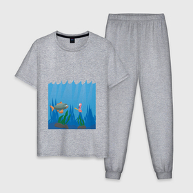 Мужская пижама хлопок с принтом червяк в море в Тюмени, 100% хлопок | брюки и футболка прямого кроя, без карманов, на брюках мягкая резинка на поясе и по низу штанин
 | 
