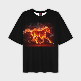 Мужская футболка oversize 3D с принтом Огненная лошадь ,  |  | 
