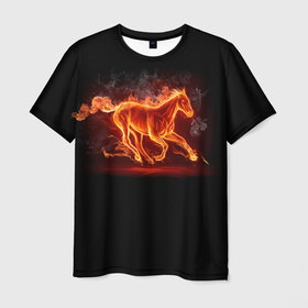 Мужская футболка 3D с принтом Огненная лошадь в Екатеринбурге, 100% полиэфир | прямой крой, круглый вырез горловины, длина до линии бедер | 