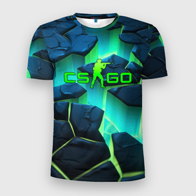 Мужская футболка 3D Slim с принтом CSGO green abstract  texture в Екатеринбурге, 100% полиэстер с улучшенными характеристиками | приталенный силуэт, круглая горловина, широкие плечи, сужается к линии бедра | 