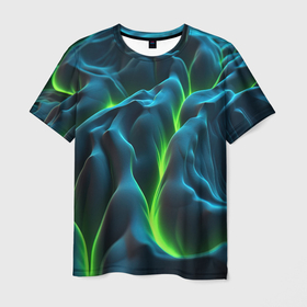 Мужская футболка 3D с принтом Зеленая кислотная текстура с плитами в Кировске, 100% полиэфир | прямой крой, круглый вырез горловины, длина до линии бедер | 
