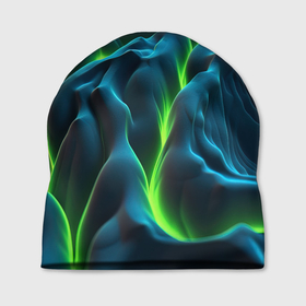 Шапка 3D с принтом Зеленая кислотная текстура с плитами в Курске, 100% полиэстер | универсальный размер, печать по всей поверхности изделия | 