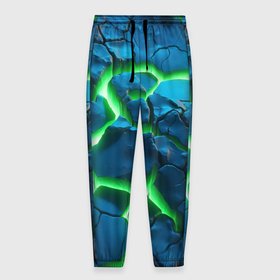 Мужские брюки 3D с принтом Разлом  зеленых   плит в Санкт-Петербурге, 100% полиэстер | манжеты по низу, эластичный пояс регулируется шнурком, по бокам два кармана без застежек, внутренняя часть кармана из мелкой сетки | 