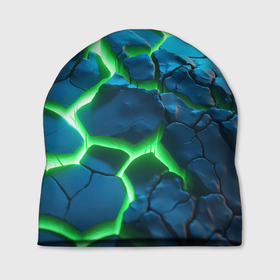Шапка 3D с принтом Разлом  зеленых   плит в Курске, 100% полиэстер | универсальный размер, печать по всей поверхности изделия | 