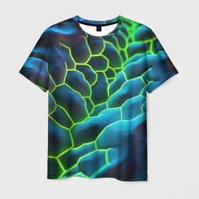 Мужская футболка 3D с принтом Зеленые  текстурные плиты в Кировске, 100% полиэфир | прямой крой, круглый вырез горловины, длина до линии бедер | 