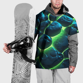Накидка на куртку 3D с принтом Разлом зеленых плит с неоном в Белгороде, 100% полиэстер |  | 
