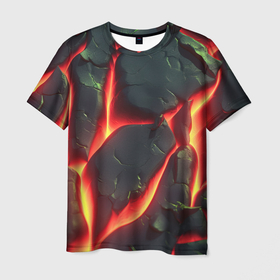Мужская футболка 3D с принтом Красные плиты с лавой в Кировске, 100% полиэфир | прямой крой, круглый вырез горловины, длина до линии бедер | 