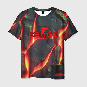 Мужская футболка 3D с принтом CSGO красные  плиты с лавой в Кировске, 100% полиэфир | прямой крой, круглый вырез горловины, длина до линии бедер | 