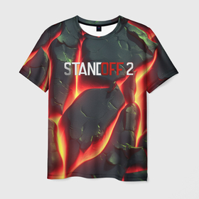 Мужская футболка 3D с принтом Standoff 2 logo  red texture в Кировске, 100% полиэфир | прямой крой, круглый вырез горловины, длина до линии бедер | Тематика изображения на принте: 