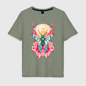 Мужская футболка хлопок Oversize с принтом Красочная бабочка Холи в Курске, 100% хлопок | свободный крой, круглый ворот, “спинка” длиннее передней части | 