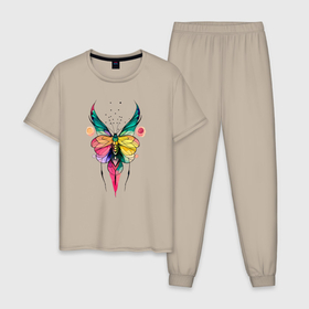 Мужская пижама хлопок с принтом Бабочка востока в Тюмени, 100% хлопок | брюки и футболка прямого кроя, без карманов, на брюках мягкая резинка на поясе и по низу штанин
 | 