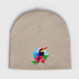 Мужская шапка демисезонная с принтом тропическая птица в цветах ,  |  | Тематика изображения на принте: 