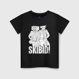Детская футболка хлопок с принтом Skibidi Toilet Cameraman and Speakerman в Екатеринбурге, 100% хлопок | круглый вырез горловины, полуприлегающий силуэт, длина до линии бедер | 