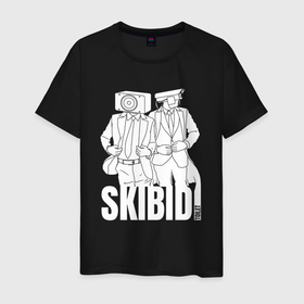 Мужская футболка хлопок с принтом Skibidi Toilet Cameraman and Speakerman в Курске, 100% хлопок | прямой крой, круглый вырез горловины, длина до линии бедер, слегка спущенное плечо. | 
