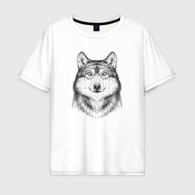 Мужская футболка хлопок Oversize с принтом Волк удивился в Екатеринбурге, 100% хлопок | свободный крой, круглый ворот, “спинка” длиннее передней части | 