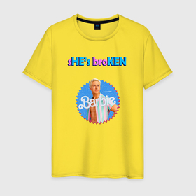 Мужская футболка хлопок с принтом sHES broKEN в Петрозаводске, 100% хлопок | прямой крой, круглый вырез горловины, длина до линии бедер, слегка спущенное плечо. | 