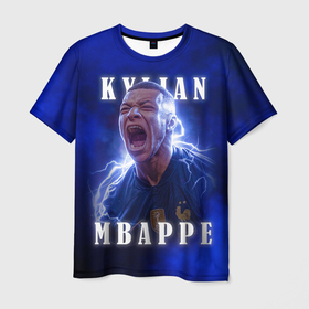 Мужская футболка 3D с принтом Килиан Мбаппе сборная Франции в Екатеринбурге, 100% полиэфир | прямой крой, круглый вырез горловины, длина до линии бедер | 