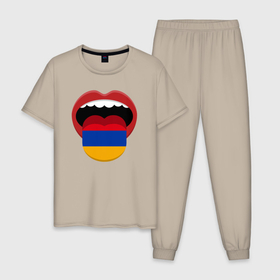 Мужская пижама хлопок с принтом Armenian lips , 100% хлопок | брюки и футболка прямого кроя, без карманов, на брюках мягкая резинка на поясе и по низу штанин
 | 