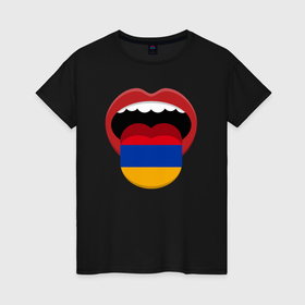 Женская футболка хлопок с принтом Armenian lips в Белгороде, 100% хлопок | прямой крой, круглый вырез горловины, длина до линии бедер, слегка спущенное плечо | 