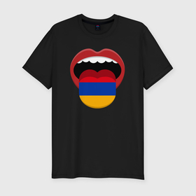 Мужская футболка хлопок Slim с принтом Armenian lips в Екатеринбурге, 92% хлопок, 8% лайкра | приталенный силуэт, круглый вырез ворота, длина до линии бедра, короткий рукав | Тематика изображения на принте: 