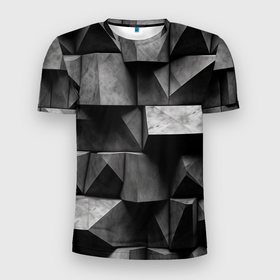 Мужская футболка 3D Slim с принтом Обман зрения и каменные плиты в Петрозаводске, 100% полиэстер с улучшенными характеристиками | приталенный силуэт, круглая горловина, широкие плечи, сужается к линии бедра | Тематика изображения на принте: 