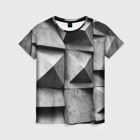 Женская футболка 3D с принтом Каменная оптическая иллюзия , 100% полиэфир ( синтетическое хлопкоподобное полотно) | прямой крой, круглый вырез горловины, длина до линии бедер | 
