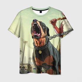 Мужская футболка 3D с принтом Собака из GTA в Белгороде, 100% полиэфир | прямой крой, круглый вырез горловины, длина до линии бедер | 