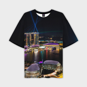 Мужская футболка oversize 3D с принтом Ночной город красочный в Кировске,  |  | Тематика изображения на принте: 