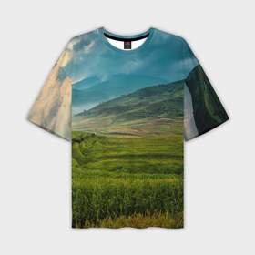 Мужская футболка oversize 3D с принтом Природный ландшафт и пейзаж ,  |  | Тематика изображения на принте: 