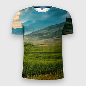Мужская футболка 3D Slim с принтом Природный ландшафт и пейзаж , 100% полиэстер с улучшенными характеристиками | приталенный силуэт, круглая горловина, широкие плечи, сужается к линии бедра | Тематика изображения на принте: 