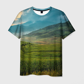 Мужская футболка 3D с принтом Природный ландшафт и пейзаж , 100% полиэфир | прямой крой, круглый вырез горловины, длина до линии бедер | Тематика изображения на принте: 