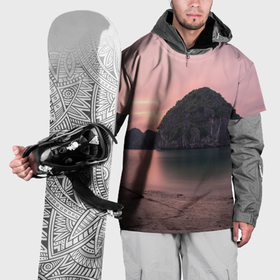 Накидка на куртку 3D с принтом Розовое озеро и острова , 100% полиэстер |  | Тематика изображения на принте: 