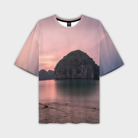 Мужская футболка oversize 3D с принтом Розовое озеро и острова ,  |  | Тематика изображения на принте: 