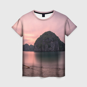 Женская футболка 3D с принтом Розовое озеро и острова в Кировске, 100% полиэфир ( синтетическое хлопкоподобное полотно) | прямой крой, круглый вырез горловины, длина до линии бедер | 