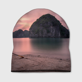 Шапка 3D с принтом Розовое озеро и острова , 100% полиэстер | универсальный размер, печать по всей поверхности изделия | Тематика изображения на принте: 