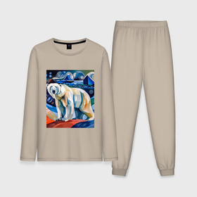 Мужская пижама с лонгсливом хлопок с принтом Белый медведь в арктике ,  |  | Тематика изображения на принте: 