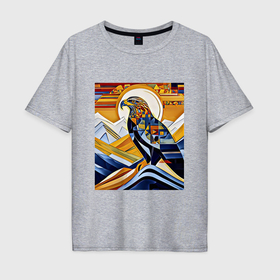 Мужская футболка хлопок Oversize с принтом Орел в горах в Курске, 100% хлопок | свободный крой, круглый ворот, “спинка” длиннее передней части | Тематика изображения на принте: 