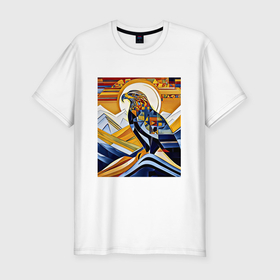 Мужская футболка хлопок Slim с принтом Орел в горах в Курске, 92% хлопок, 8% лайкра | приталенный силуэт, круглый вырез ворота, длина до линии бедра, короткий рукав | Тематика изображения на принте: 