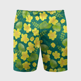 Мужские шорты спортивные с принтом Цветы первоцветы калужница болотная в Белгороде,  |  | Тематика изображения на принте: 