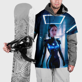 Накидка на куртку 3D с принтом Девушка биоробот на космической станции , 100% полиэстер |  | Тематика изображения на принте: 