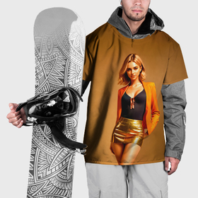 Накидка на куртку 3D с принтом Девушка в оранжевом пиджаке и золотой юбке в Белгороде, 100% полиэстер |  | Тематика изображения на принте: 