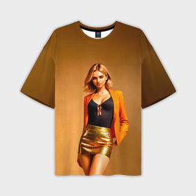 Мужская футболка oversize 3D с принтом Девушка в оранжевом пиджаке и золотой юбке в Белгороде,  |  | Тематика изображения на принте: 